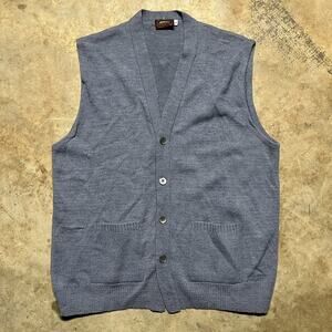 Vintage 80s Nowell's Blue/Grey Wool Sweater Vest Cardigan